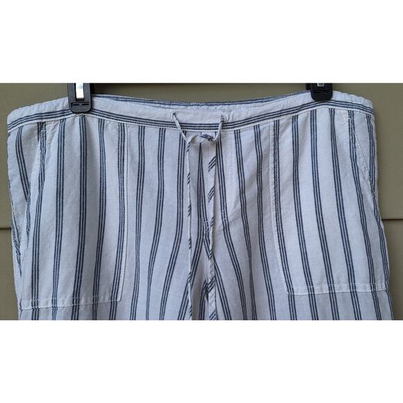 Victoria's Secret Linen blend Striped Pull on Wide Leg Pants White-Gray/Blue 6 - Picture 3 of 8